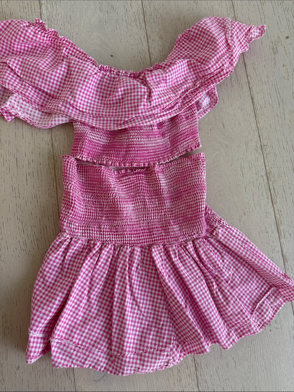 Peixoto Pink Gingham Off-Shoulder Skirt Set